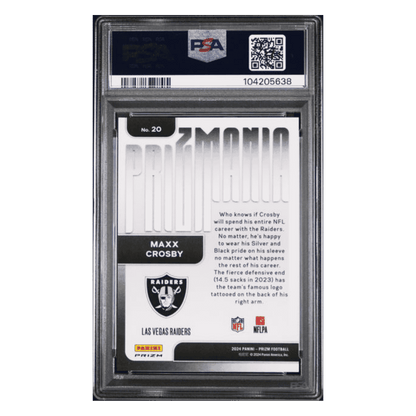Maxx Crosby PSA 10 2024 Panini Prizm Prizmania Case Hit Card #20