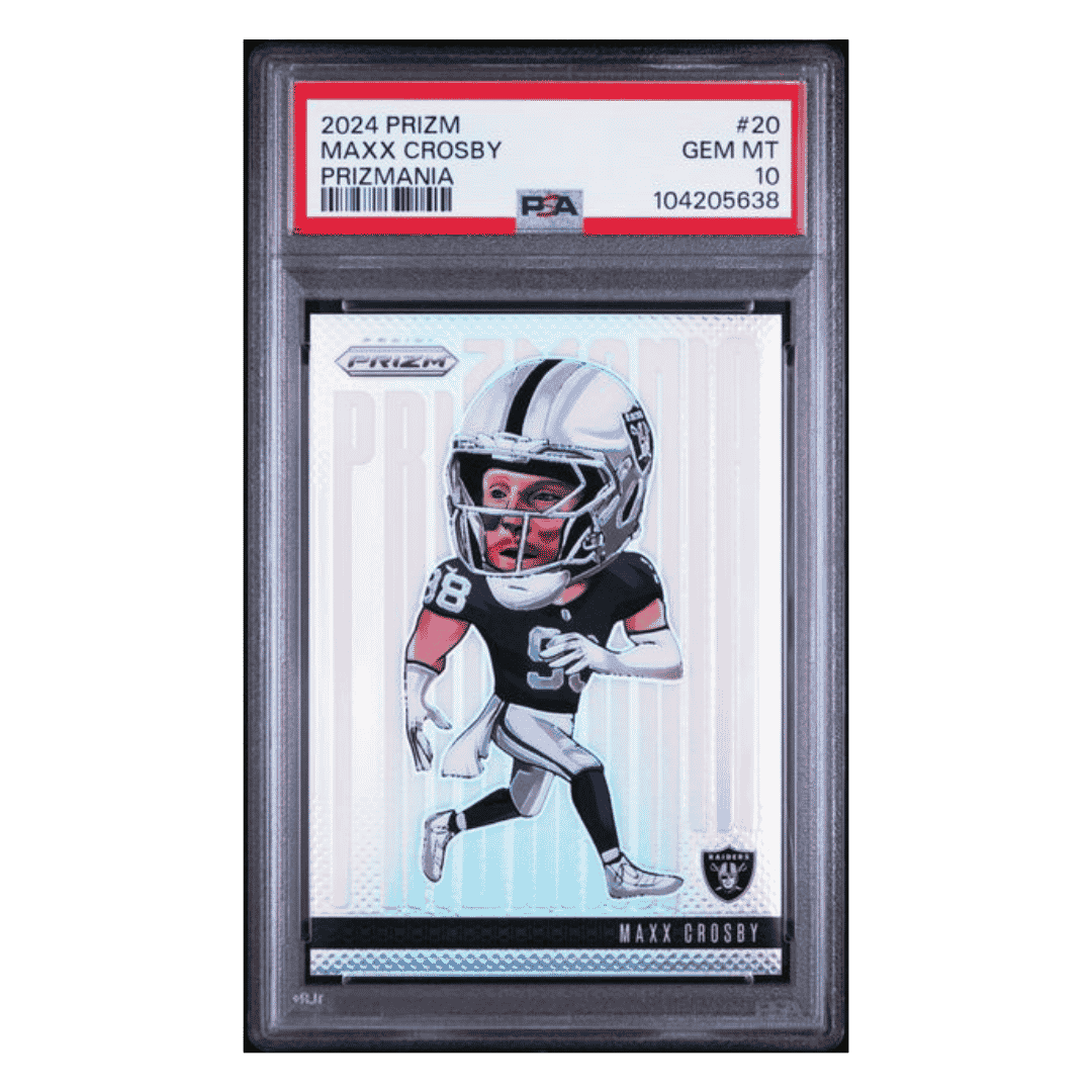 Maxx Crosby PSA 10 2024 Panini Prizm Prizmania Case Hit Card #20