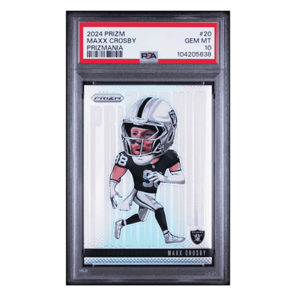 Maxx Crosby PSA 10 2024 Panini Prizm Prizmania Case Hit Card #20
