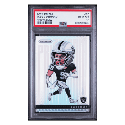 Maxx Crosby PSA 10 2024 Panini Prizm Prizmania Case Hit Card #20