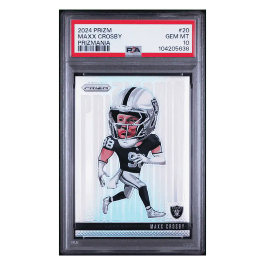 Maxx Crosby PSA 10 2024 Panini Prizm Prizmania Case Hit Card #20