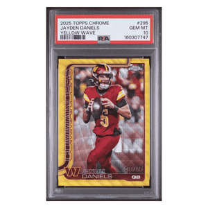 Jayden Daniels PSA 10 2025 Topps Chrome Yellow Wave #d/ 275 POP 1 Card #295