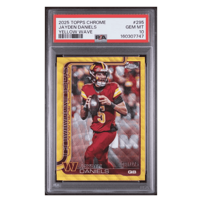 Jayden Daniels PSA 10 2025 Topps Chrome Yellow Wave #d/ 275 POP 1 Card #295