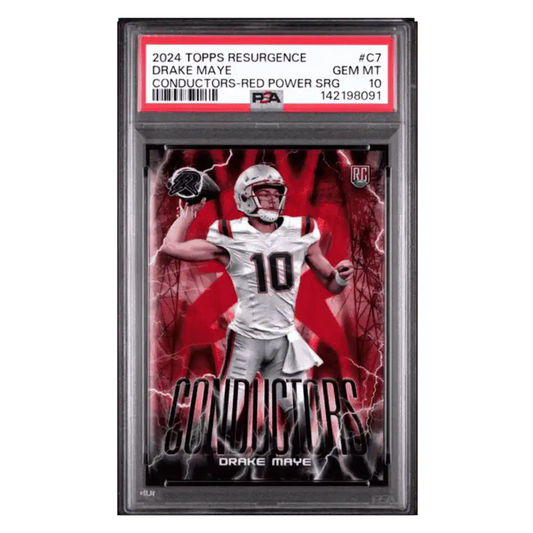 Drake Maye PSA 10 2024 Topps Resurgence Conductors Red Power Surge Rookie RC #d/ 5 Card #C7