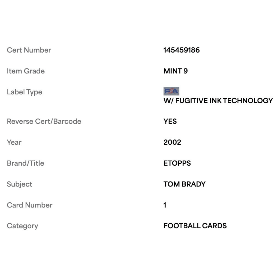Tom Brady PSA 9 2002 eTopps Card #1