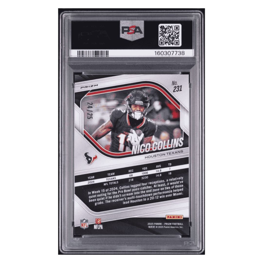 Nico Collins PSA 9 2025 Panini Prizm Navy Camo #d/ 25 Card #231