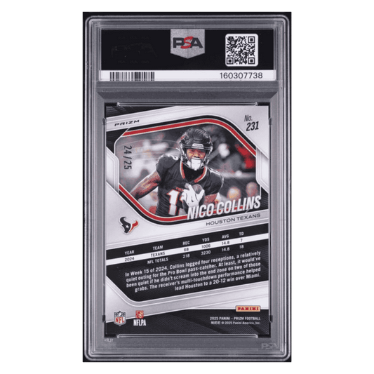 Nico Collins PSA 9 2025 Panini Prizm Navy Camo #d/ 25 Card #231