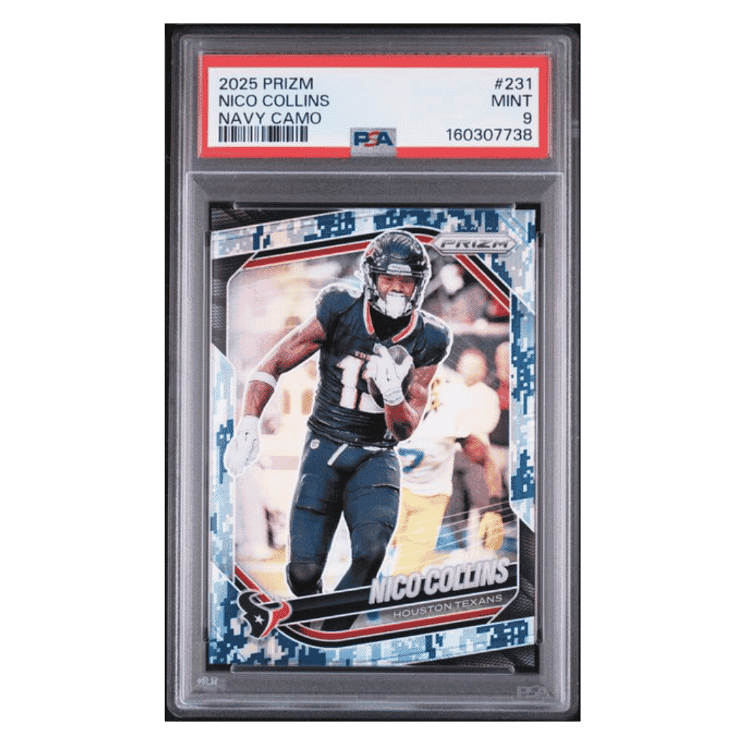 Nico Collins PSA 9 2025 Panini Prizm Navy Camo #d/ 25 Card #231