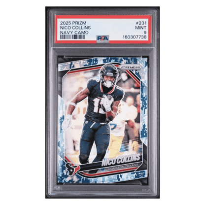 Nico Collins PSA 9 2025 Panini Prizm Navy Camo #d/ 25 Card #231