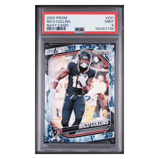 Nico Collins PSA 9 2025 Panini Prizm Navy Camo #d/ 25 Card #231