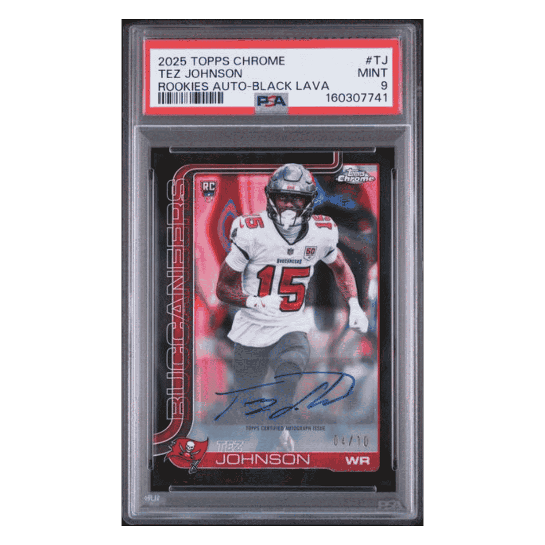 Tez Johnson PSA 8 2025 Topps Chrome Rookie Auto Black Lava #d/ 10 Card #TJ