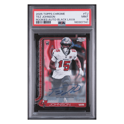 Tez Johnson PSA 8 2025 Topps Chrome Rookie Auto Black Lava #d/ 10 Card #TJ