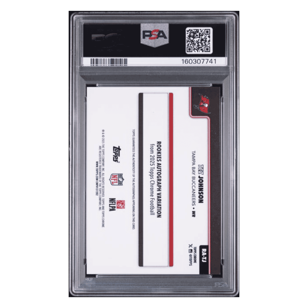 Tez Johnson PSA 8 2025 Topps Chrome Rookie Auto Black Lava #d/ 10 Card #TJ