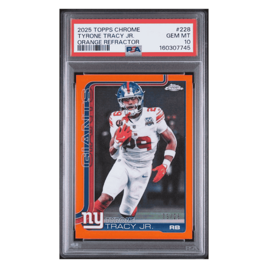 Tyrone Tracy Jr PSA 10 2025 Topps Chrome Orange Refractor #d/ 25 Card #228