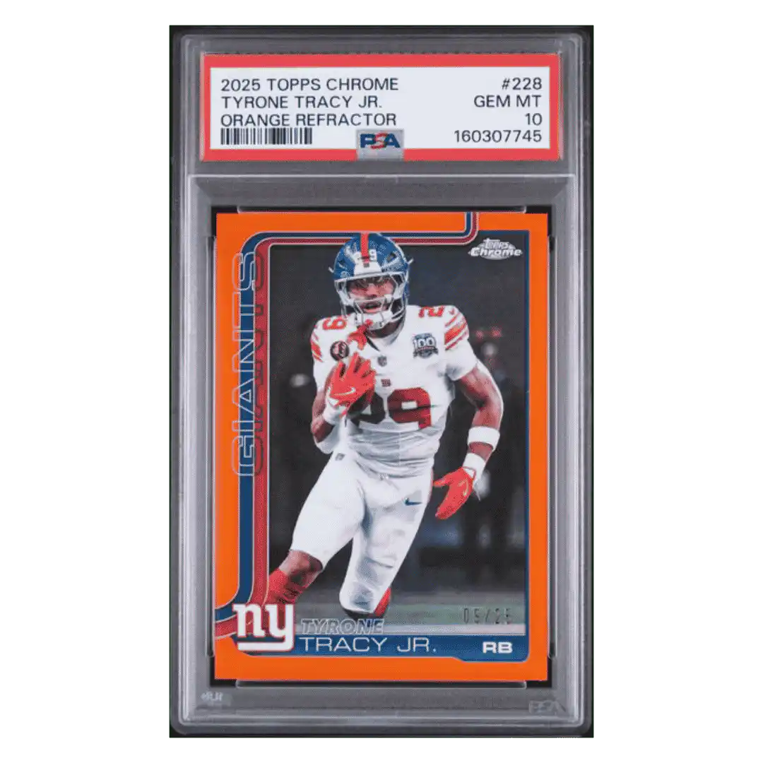 Tyrone Tracy Jr PSA 10 2025 Topps Chrome Orange Refractor #d/ 25 Card #228