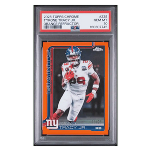 Tyrone Tracy Jr PSA 10 2025 Topps Chrome Orange Refractor #d/ 25 Card #228