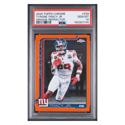 Tyrone Tracy Jr PSA 10 2025 Topps Chrome Orange Refractor #d/ 25 Card #228