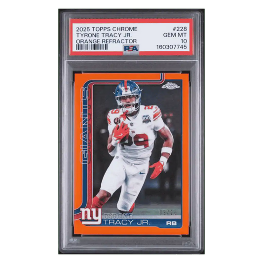 Tyrone Tracy Jr PSA 10 2025 Topps Chrome Orange Refractor #d/ 25 Card #228
