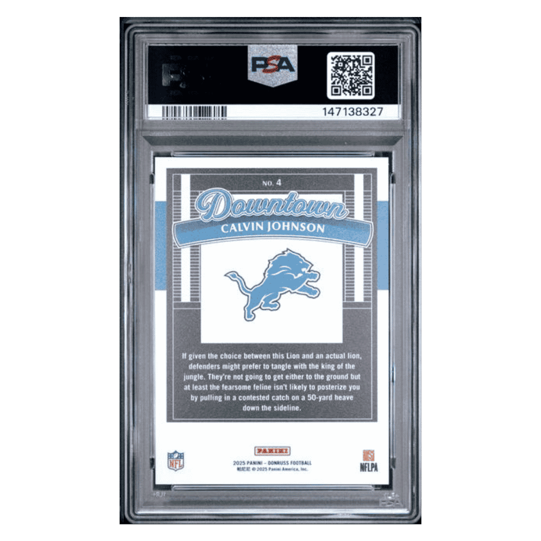 Calvin Johnson PSA 9 2025 Panini Donruss Downtown! Card #4