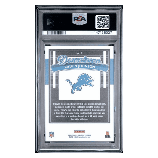 Calvin Johnson PSA 9 2025 Panini Donruss Downtown! Card #4