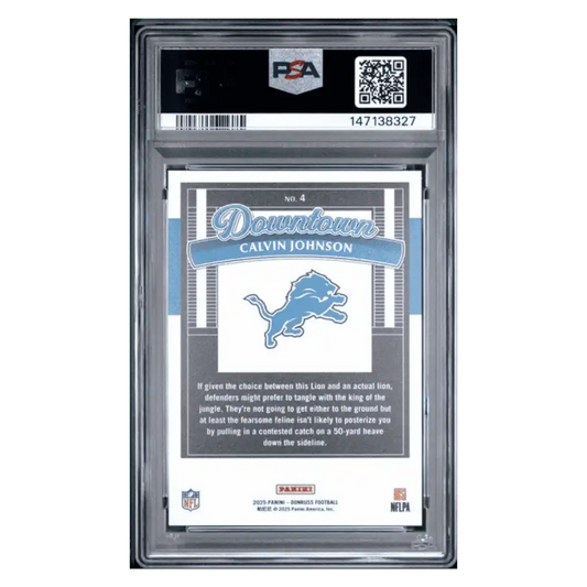 Calvin Johnson PSA 9 2025 Panini Donruss Downtown! Card #4