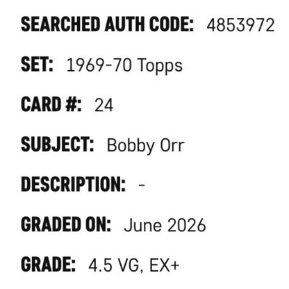 Bobby Orr SGC 4.5 1969-70 Topps Card #24