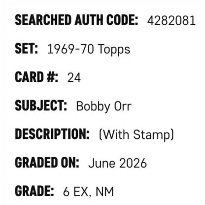 Bobby Orr SGC 6 1969-70 Topps - With Stamp Card #24