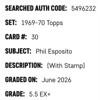 Phil Esposito SGC 5.5 1969-70 Topps - With Stamp Card #30