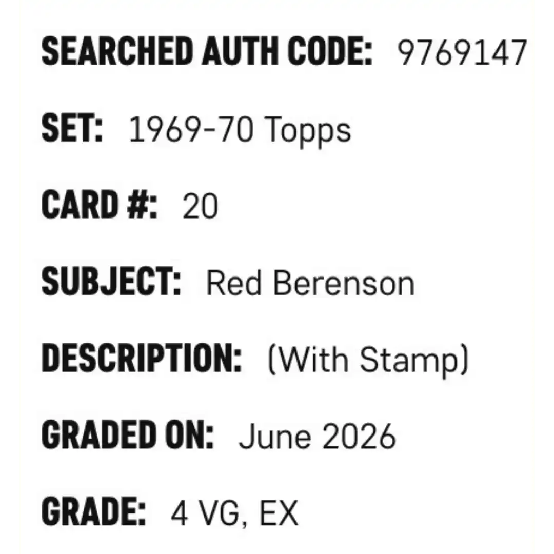 Red Berenson SGC 4 1969-70 Topps - With Stamp Card #20