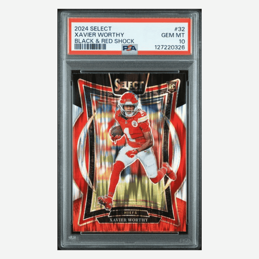 Xavier Worthy PSA 10 2024 Panini Select Black & Red Shock Rookie RC Card #32