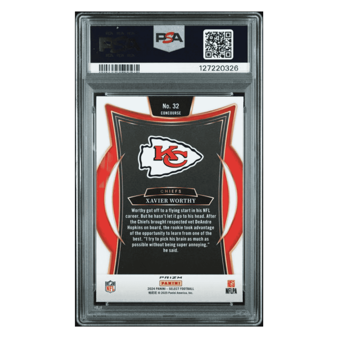 Xavier Worthy PSA 10 2024 Panini Select Black & Red Shock Rookie RC Card #32