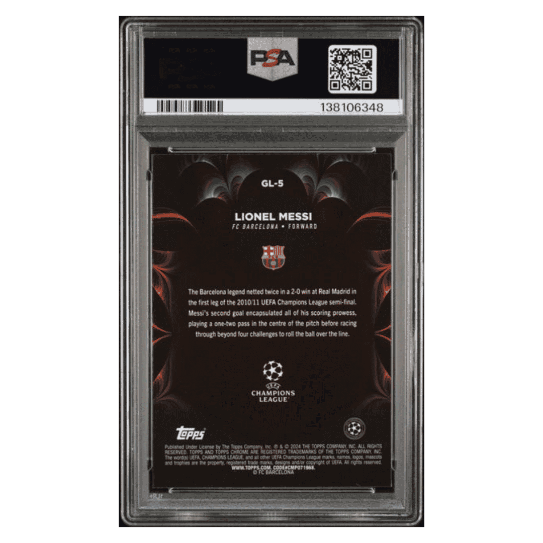 Lionel Messi PSA 10 2023-24 Topps Chrome UEFA Club Competitions Golazo Card #GL5