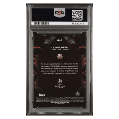 Lionel Messi PSA 10 2023-24 Topps Chrome UEFA Club Competitions Golazo Card #GL5