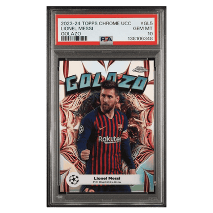 Lionel Messi PSA 10 2023-24 Topps Chrome UEFA Club Competitions Golazo Card #GL5