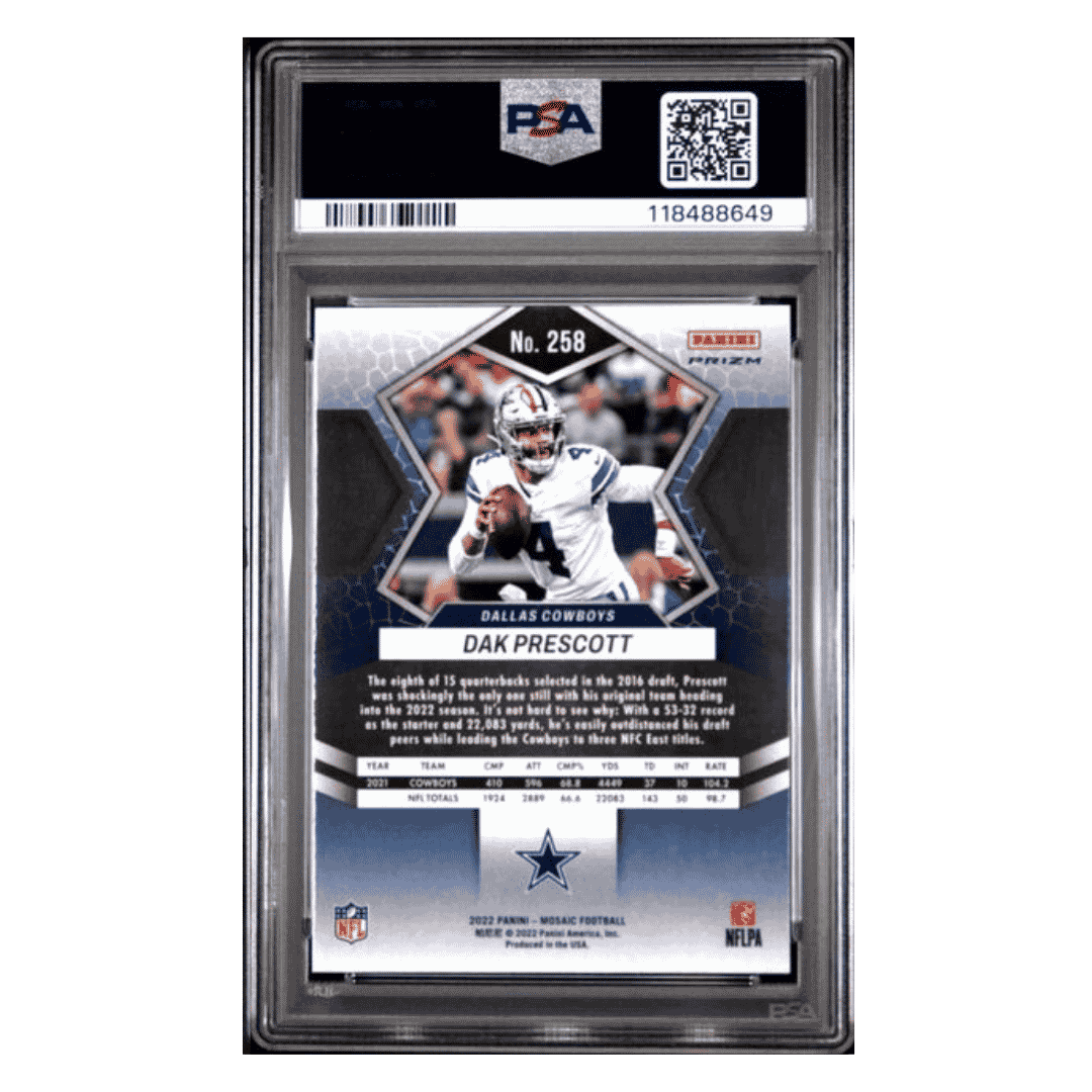 Dak Prescott PSA 10 2022 Panini Mosaic Blue Sparkle Card #258