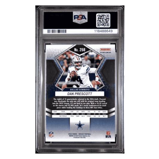 Dak Prescott PSA 10 2022 Panini Mosaic Blue Sparkle Card #258