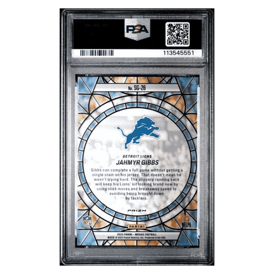 Jahmyr Gibbs PSA 9 2023 Panini Mosaic Stained Glass Case Hit Card #SG26