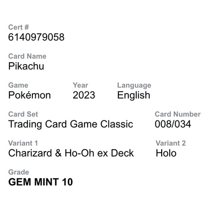Pikachu CGC 10 2023 Pokemon Charizard & Ho-Oh ex Deck - Holo Card #008/034