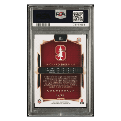 Richard Sherman PSA 9 2016 Panini Select Gold Prizm #d/ 10 Card #291