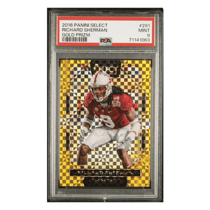 Richard Sherman PSA 9 2016 Panini Select Gold Prizm #d/ 10 Card #291