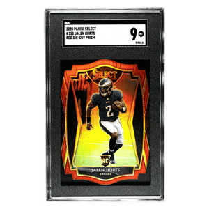 Jalen Hurts SGC 9 2020 Panini Select Red Die- Cut Prizm Card #150