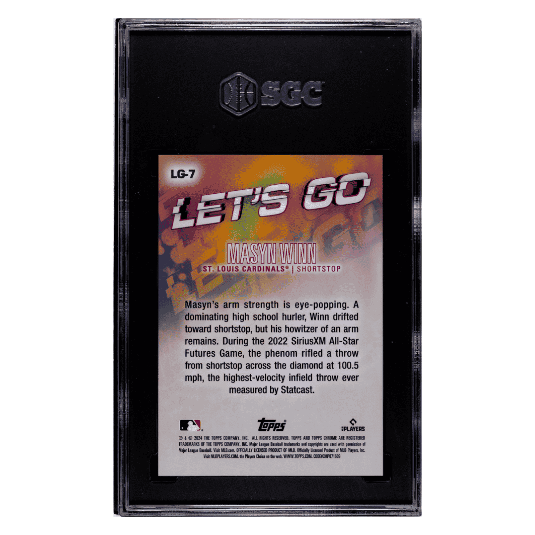 Masyn Winn SGC 9.5 2024 Topps Big League Let's Go Rookie RC #d/50 Card #LG-7