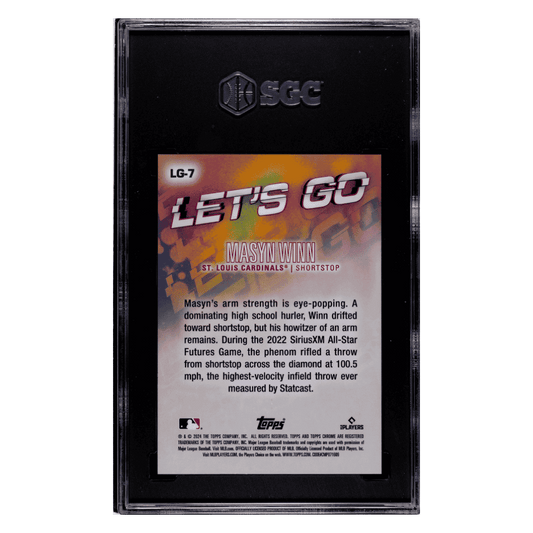 Masyn Winn SGC 9.5 2024 Topps Big League Let's Go Rookie RC #d/50 Card #LG-7