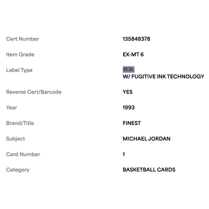 Michael Jordan PSA 6 1993 Topps Finest Card #1