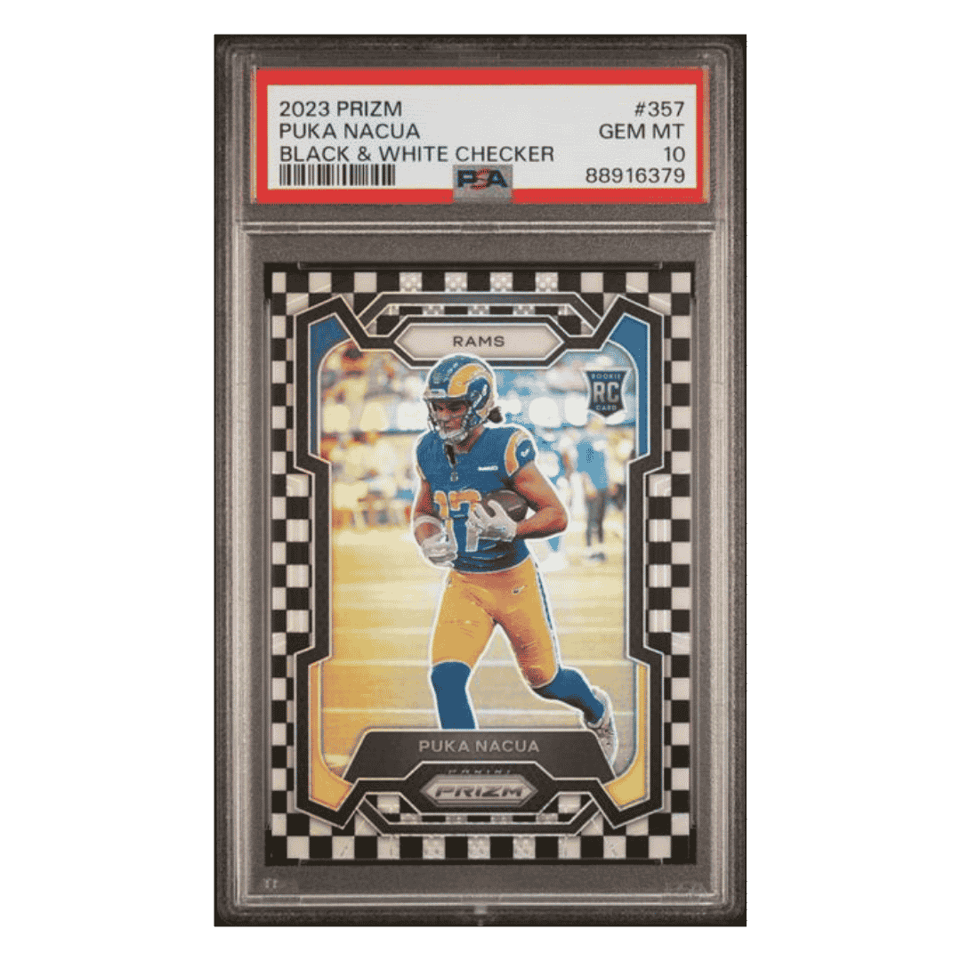 Puka Nacua PSA 10 2023 Panini Prizm Black & White Checker Rookie RC Card #357