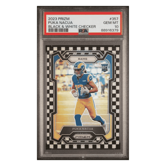 Puka Nacua PSA 10 2023 Panini Prizm Black & White Checker Rookie RC Card #357