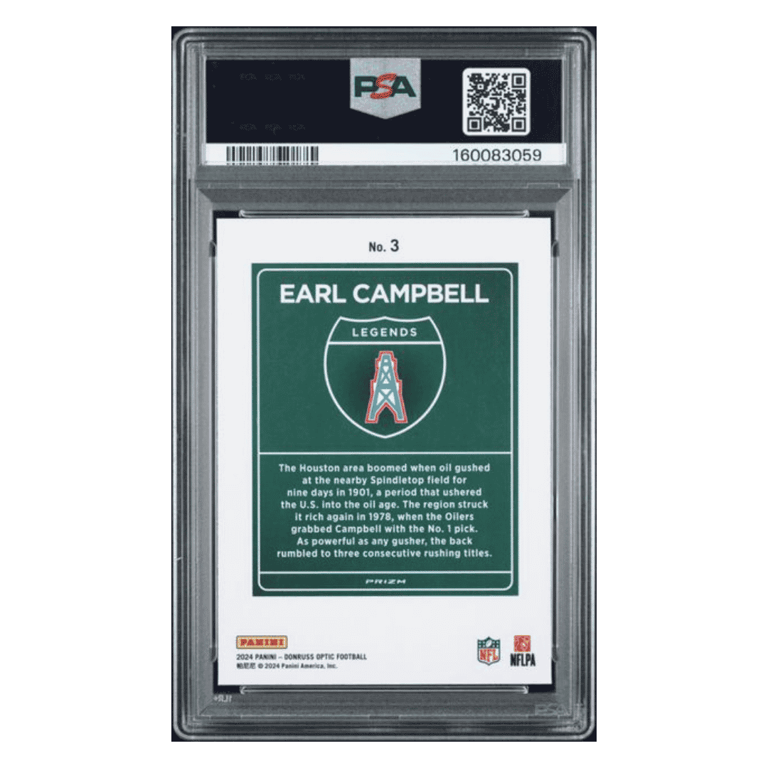 Earl Campbell PSA 9 2024 Panini Donruss Optic Downtown Legends Card #3