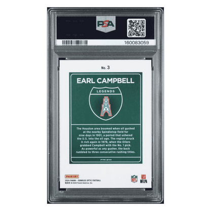 Earl Campbell PSA 9 2024 Panini Donruss Optic Downtown Legends Card #3