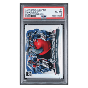 Eli Manning / Jaxson Dart PSA 8 2025 Panini Donruss Optic Downtown Duos Card #1