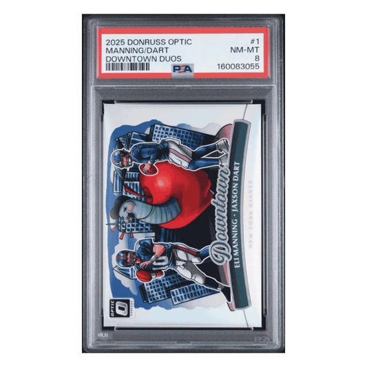 Eli Manning / Jaxson Dart PSA 8 2025 Panini Donruss Optic Downtown Duos Card #1